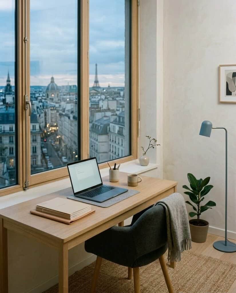 financial advisor for expats in germany view of a laptop on a table and city on background